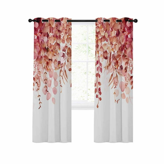 Red Eucalyptus Leaves Blackout Curtains 84 Inches Long for Bedroom, Spring Floral Summer Botanical Thermal Insulated Room Darkening Black Out Window Curtain Panels Grommet Drapes for Living Room