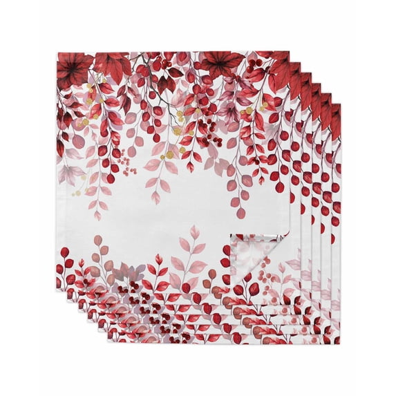 Red Eucalyptus Leaves Cloth Napkins Set of 6 Reusable Dinner Napkins, Summer Botanical Weeping Cocktail Napkin Washable Table Napkins for Wedding/Holiday Party/Baby Shower 20"x20"