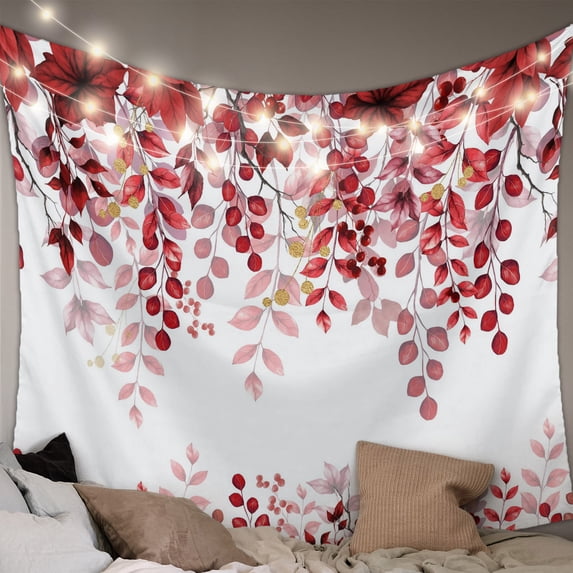 Red Eucalyptus Leaves Large Tapestry for Bedroom Wall Hanging Tapestry, Summer Botanical Weeping Ceiling Backdrop Tapestries Poster Blanket Wall Decor for Teens Room Living Room Dorm 86" x 104"