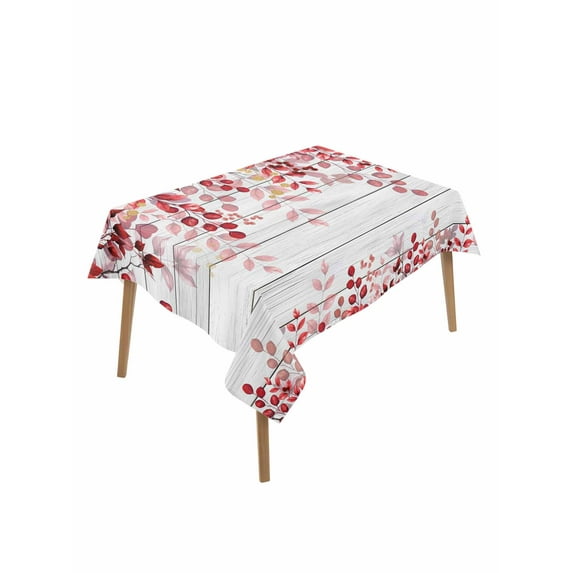 Red Eucalyptus Leaves Table Cloth, Summer Botanical Weeping Wooden Waterproof Tablecloth for Rectangle Tables, Reusable Washable Fabric Table Cover for Restaurant Kitchen Dining Tables 60"x84"