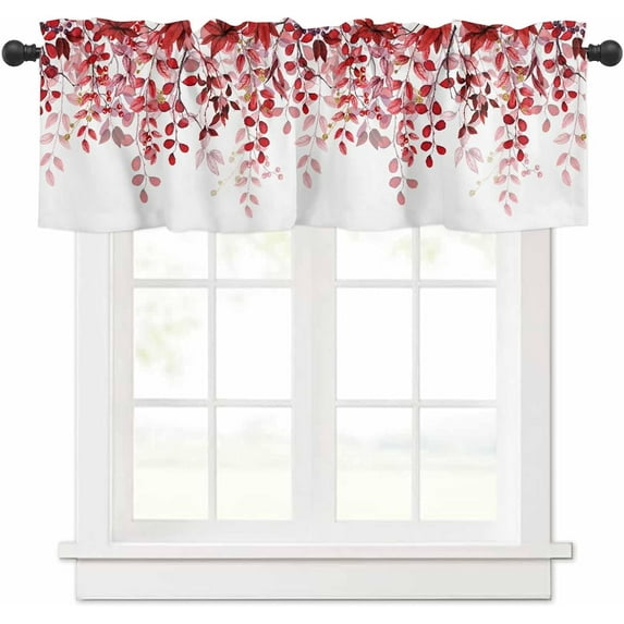Red Eucalyptus Leaves Valance for Windows Berry Branch Plant Curtains Valances Spring Short Curtains Rod Pocket Window Treatment for Kitchen Living Room Bedroom Bathroom Decor 1 Panel 54x18