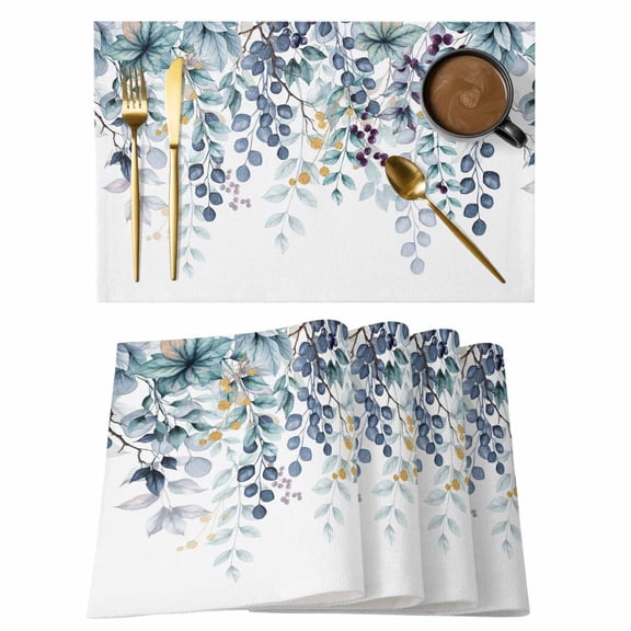 Red Eucalyptus Placemats Set of 8, Leaves Abstract Branch Farmhouse Retro Leaf Non-Slip Place Mats Washable Table Mats for Kitchen Dining Table Decorations Indoor/Outdoor