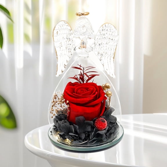 A Red Everlasting Rose Ornament,Gifts For Mom Birthday Christmas Preserved Rose Forever Flower in Glass Angel Figurines Fresh Flowers for Delivery for Mom Real Colorful Roses