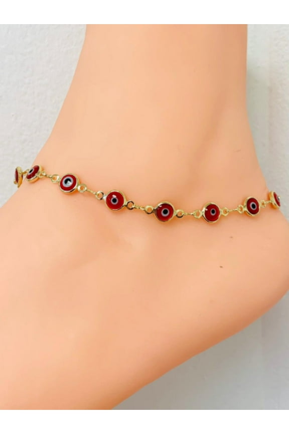 Red Evil Eye Anklet Bracelet 10" 18K Gold Filled Jewelry Elegance For Ladies   - Prime Jewelry 269