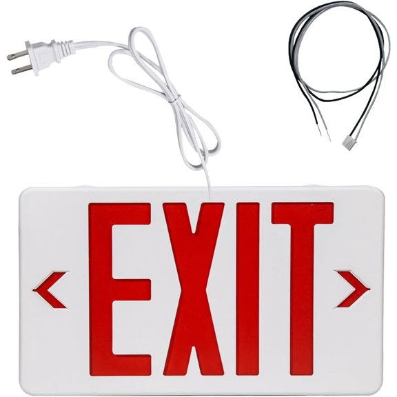 Red Exit Sign with 1.0 Meter Plug in Cord, Plug in Exit Sign with Battery Backup Lights for Business, Commerical Emergency Lighting Combo, UL Listed, AC 120V, Double Face, 1 Pack