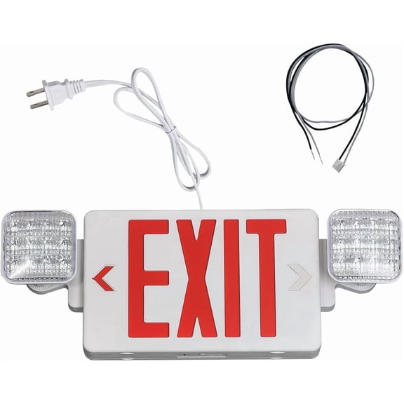 Red Exit Sign with Emergency Lights, 1.0 Meter Plug in Exit Sign with Battery Backup Lights for Business, Commerical Emergency Lighting Combo, UL Listed, AC 120V, Double Face, 1 Pack