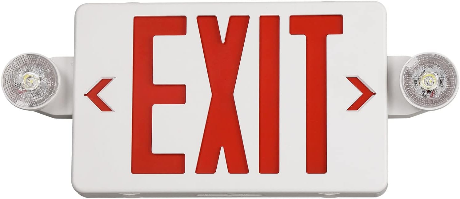 Red Exit Sign with Emergency Light, LED Exit Light with Battery Backup ...