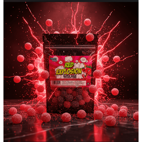 Red Explosion-Super  Sour Strawberry Bombs - 3 oz
