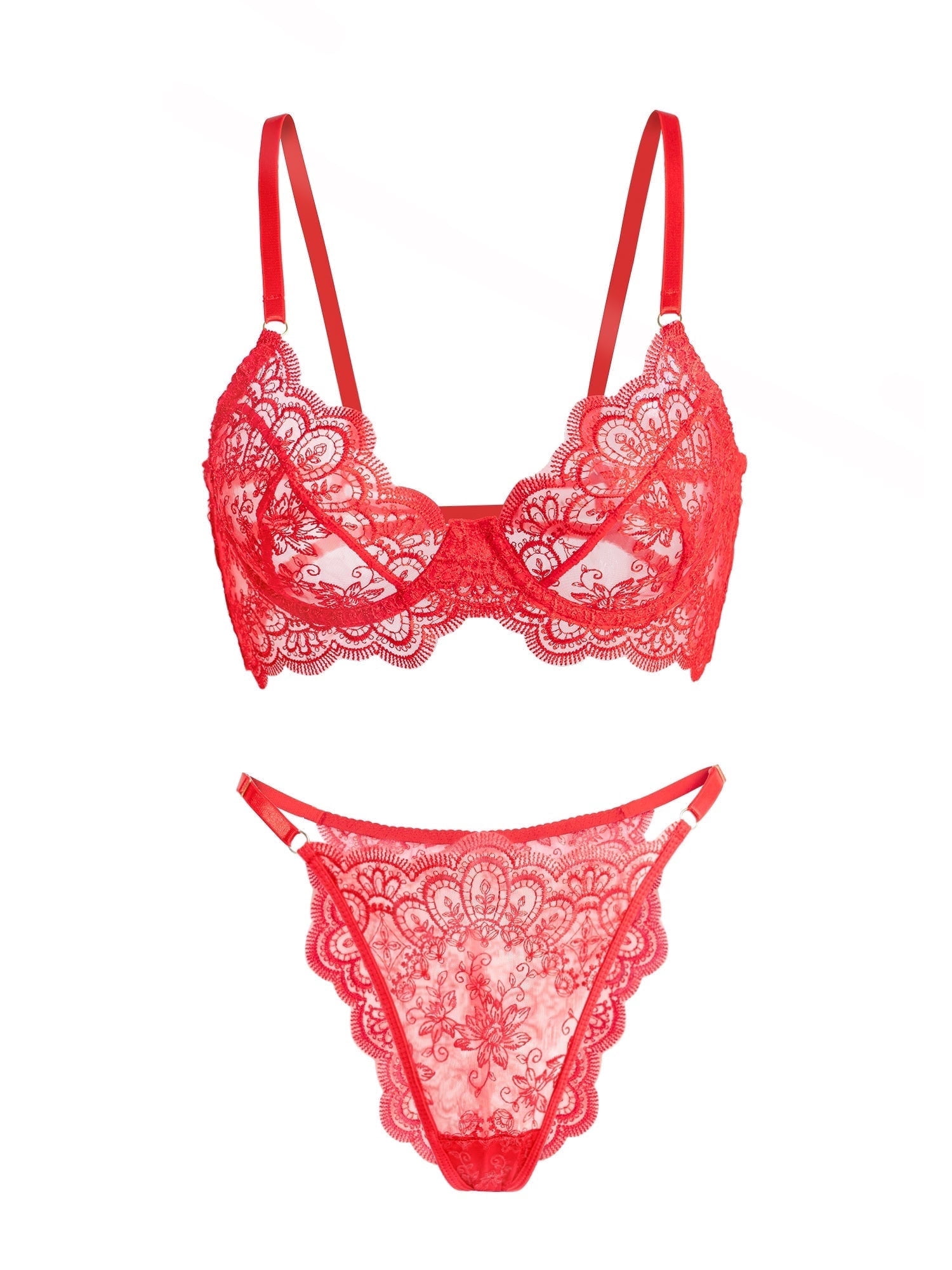 Red Exquisite Lace Lingerie Set (RED, M)
