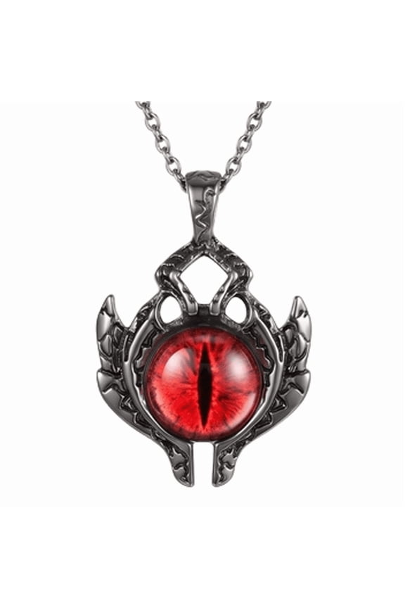 Red Eye Pendant Necklace Stainless Steel 18 Inch Cable Chain Gothic Dragon Jewelry Gift Mens Accessory