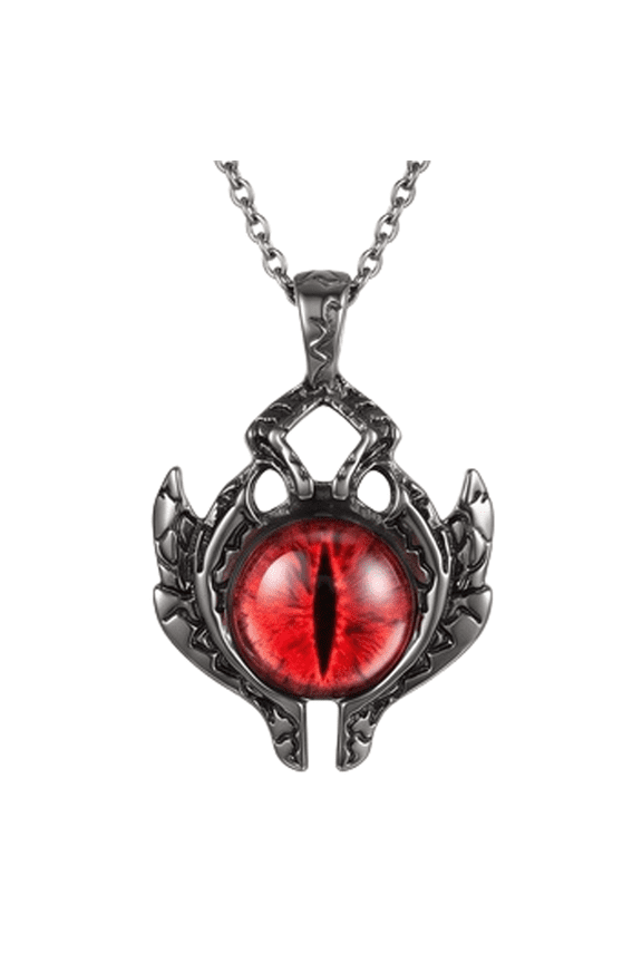Red Eye Pendant Necklace Stainless Steel 18 Inch Cable Chain Gothic Dragon Jewelry Gift Mens Accessory