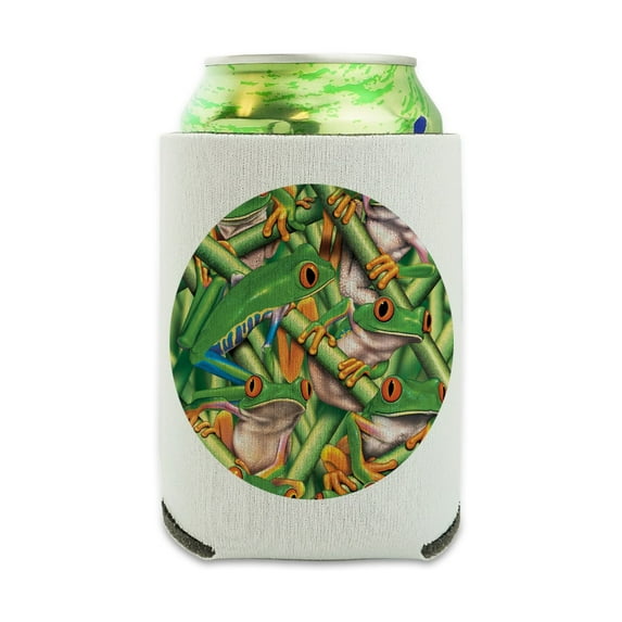 Red Eye Tropical Rainforest Frogs Can Cooler - Drink Sleeve Hugger Collapsible Insulator - Beverage Insulated Holder