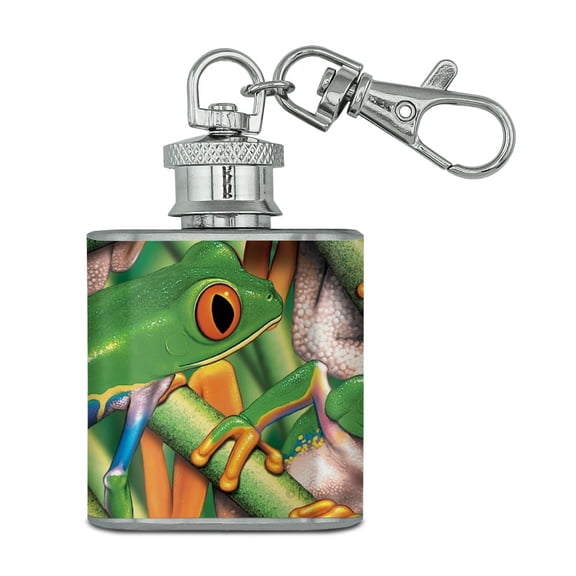 Red Eye Tropical Rainforest Frogs Stainless Steel 1oz Mini Flask Key Chain
