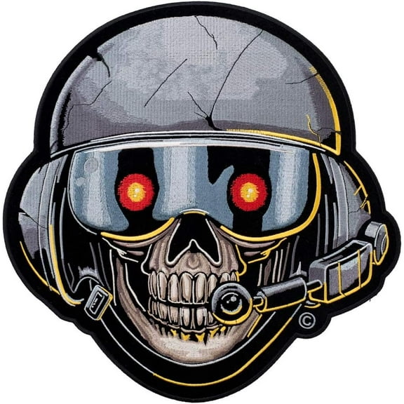 Red Eyed Helicopter Pilot Skull Patch, X-Large Size