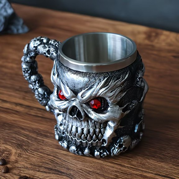 Red-Eyed Skull Resin Beer Mug - Unique Spooky Drinkware for Halloween Parties and Beyond