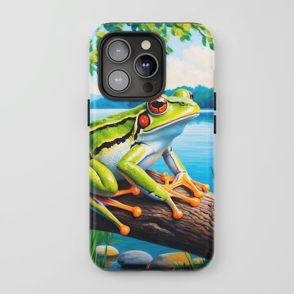 Red-Eyed Tree Frog For All iPhone Series Protective Phone Case Nature Art Vibrant Green Blue