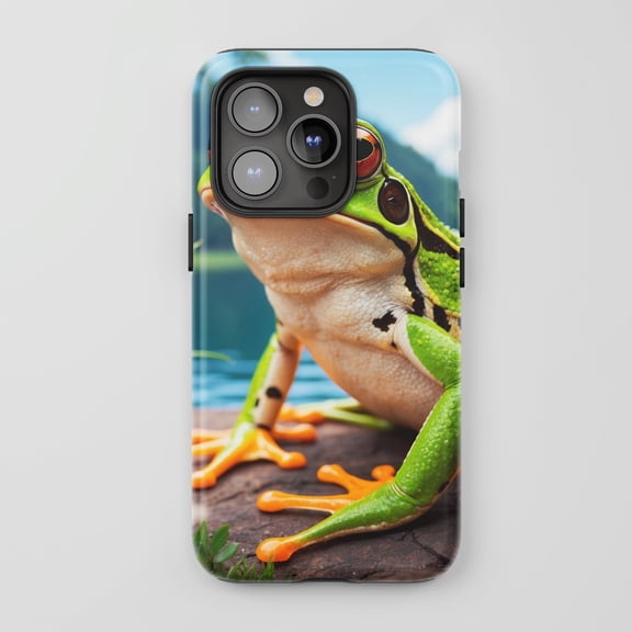 Red-Eyed Tree Frog For All iPhone Series Protective Phone Case Realistic Nature Design Vibrant Green Orange
