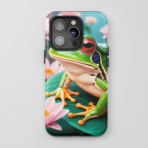 Red Eyed Tree Frog For All iPhone Series Protective Phone Case Realistic Nature Theme Green Pink Teal