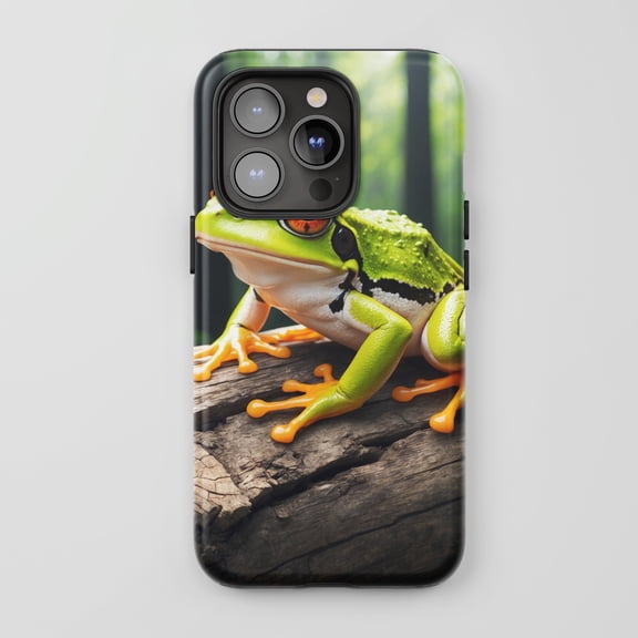 Red Eyed Tree Frog For All iPhone Series Protective Phone Case Realistic Nature Wildlife Green Orange