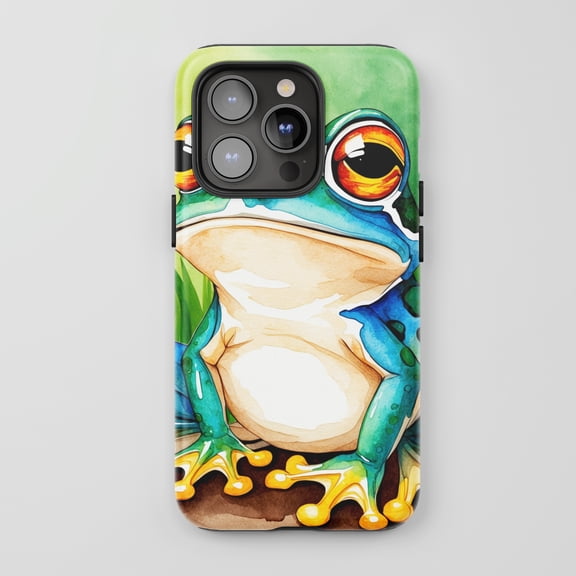 Red-Eyed Tree Frog For All iPhone Series Protective Phone Case Watercolor Nature Blue Green