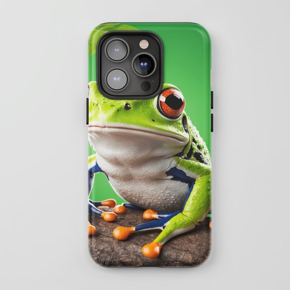 Red Eyed Tree Frog For All iPhone Series Tough Phone Case Realistic Animal Nature Vibrant Green Red