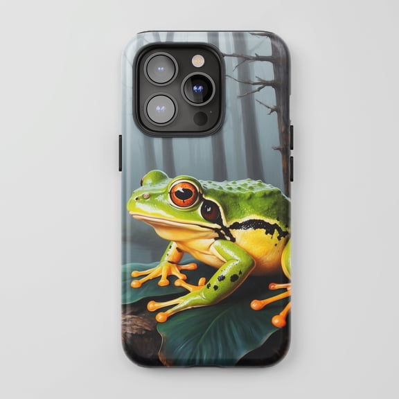 Red-Eyed Tree Frog For All iPhone Series Tough Phone Case Realistic Wildlife Nature Vivid Green Forest