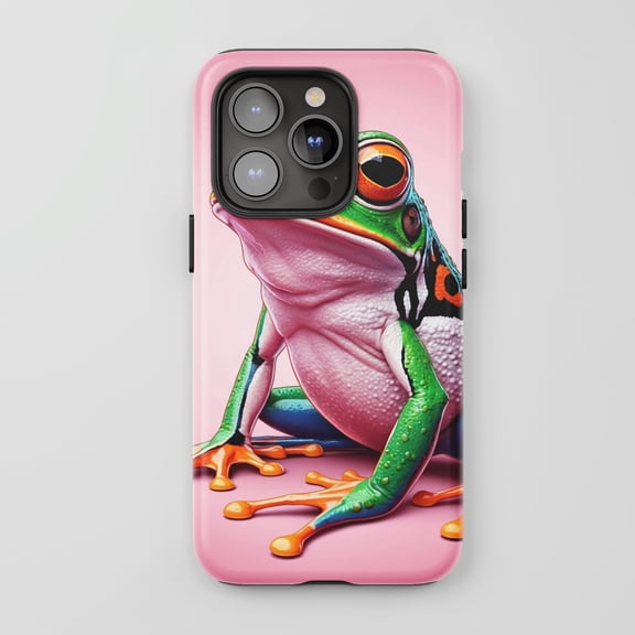 Red Eyed Tree Frog For All iPhone Series Tough Phone Case Vibrant Animal Art Pink