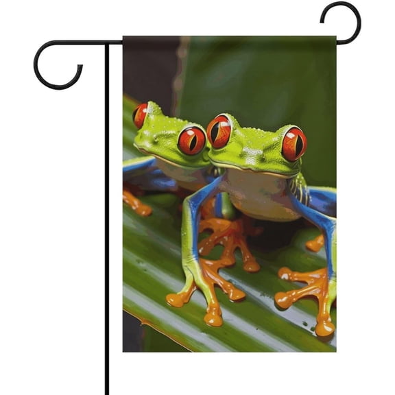 Red Eyed Tree Frog Garden Flag 12x18 Double Sided Weatherproof Polyester Yard Flag with 2 Inch Sleeve and 4 Ties Welcome Outdoor House Banner Decor