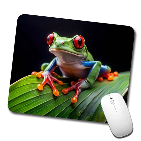 Red Eyed Tree Frog On Leaf Mouse Pad Low Profile Gaming Mat