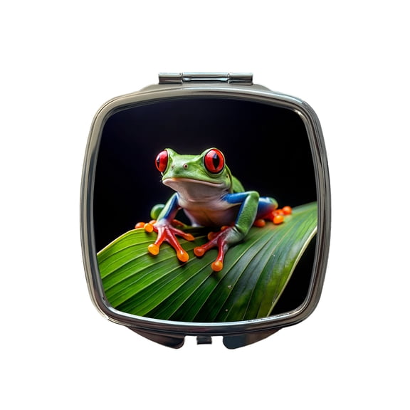 Red Eyed Tree Frog On Leaf Travel Makeup Handbag Purse Small Pocket Compact Mirror