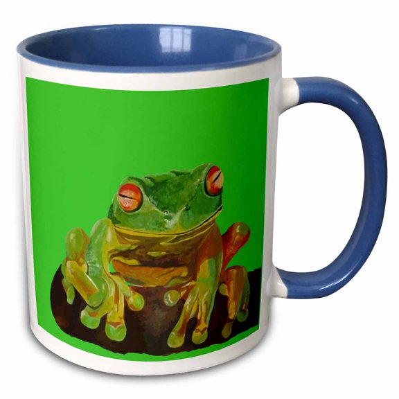 3drose, Red Eyed Tree Frog Realistic Artwork, 11oz Two-tone Blue Mug