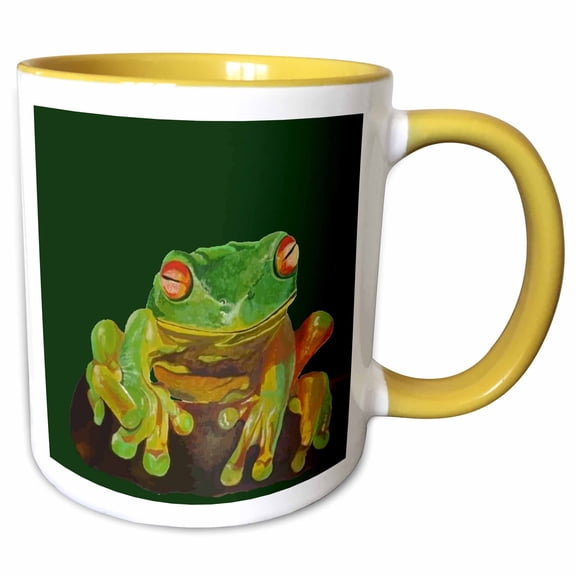 3drose, Red Eyed Tree Frog Realistic Artwork, 11oz Two-tone Yellow Mug