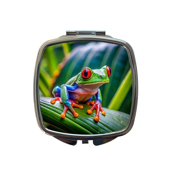 Red Eyed Tree Frog Travel Makeup Handbag Purse Small Pocket Compact Mirror
