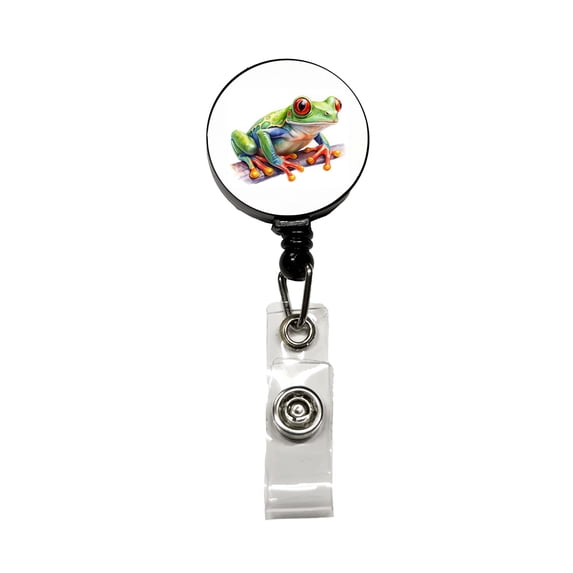 Red Eyed Tree Frog Watercolor Retractable Reel ID Badge Key Card Name Tag Holder with Clip