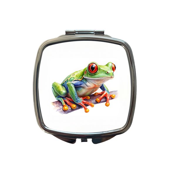 Red Eyed Tree Frog Watercolor Travel Makeup Handbag Purse Small Pocket Compact Mirror