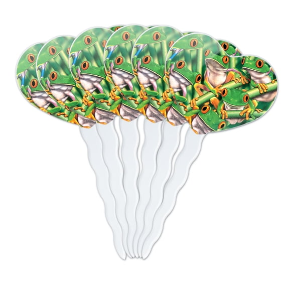Red Eyed Tropical Rainforest Frogs Heart Love Cupcake Picks Toppers Decoration Set of 6