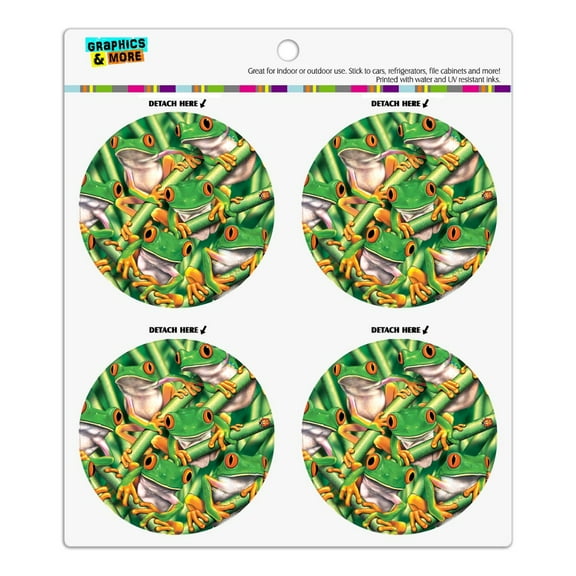 Red Eyed Tropical Rainforest Frogs Refrigerator Fridge Locker Vinyl Circle Magnet Set
