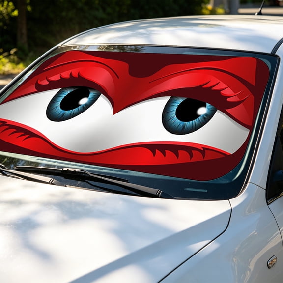 Red Eyelash Car Windshield Sunshade 59x27.5 Inch – Foldable UV Protection Sunshade for Heat Insulation, Interior Protection, Universal Fit Front Window Cover