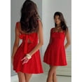 thumbnail image 1 of Red Eyelet A-Line Mini Dress With Square Neck And Back Bow Tie F12565, 1 of 30
