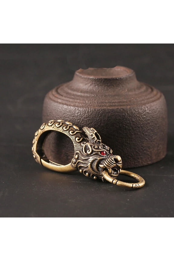Red Eyes Dragon Pure Copper Head Keychain Zodiac Dragon Keychain