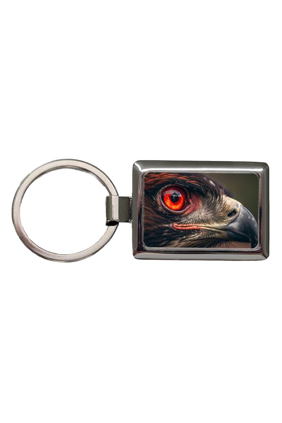 Red Eyes Hawk Bird Metal Rectangle Keychain