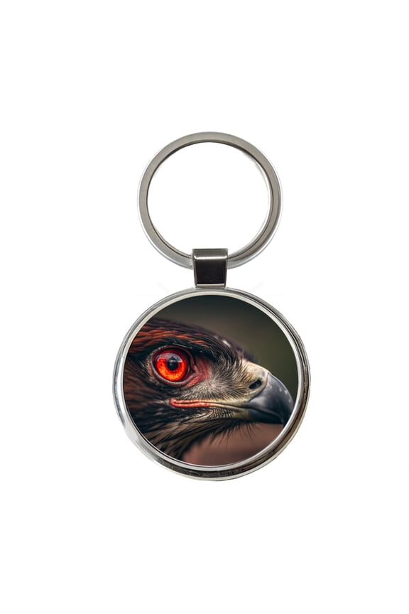 Red Eyes Hawk Bird Metal Round Keychain