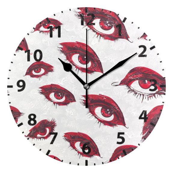 Red Eyes Pattern Wall Clock 10in Round Artistic Oil Painting Home Decor Desk Table Clock