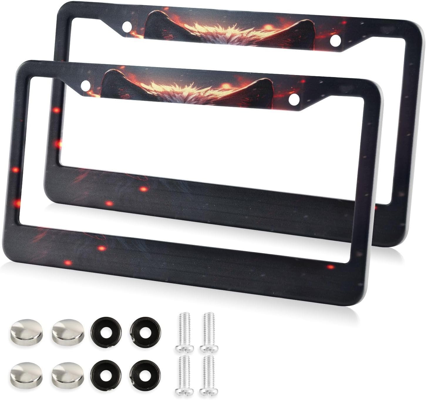 Red Eyes Wolf License Plate Frame, Aluminum Car Tag Frames, 2 Pack