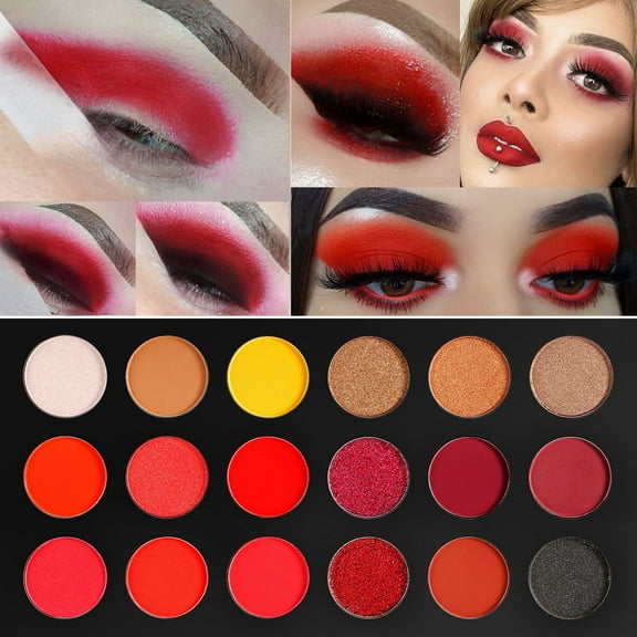 Red Eyeshadow Palette 18 Shades Highly Pigmented Long Lasting Matte Shimmer Orange Red Gold Black