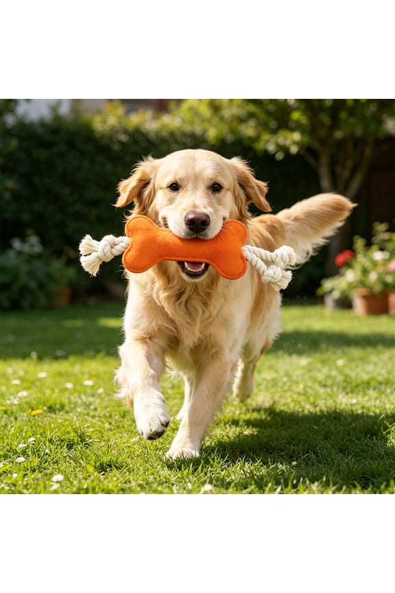 Red Fabric Bone Dog Chew with Knotted Cotton Rope, Non-Woven Puppy Teething Aid for Tug-of-War, Quiet Oral Cleaning Accessory for Small to Medium Dogs