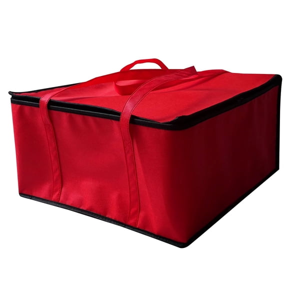 Red Fabric Cake Transport Bag, 14 Inch Insulated Carrier For Pastry, Zippered Thermal Tote For Delivery