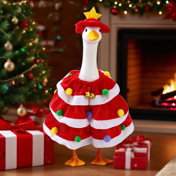 Red Fabric Christmas Tree Costume for Porch Goose, Holiday Outfit Decor