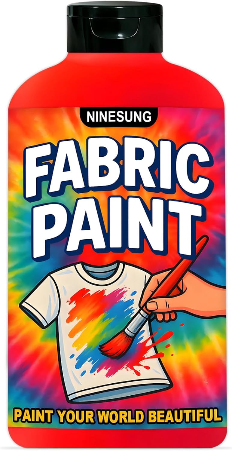 Red Fabric Paint for Clothes, Non-Toxic Acrylic Textile Paint for T-Shirts, Shoes, Clothing, Jeans, Bags, DIY Projects & Art - Vibrant & Wash-Resistant (Red,10.5 Fl Oz)