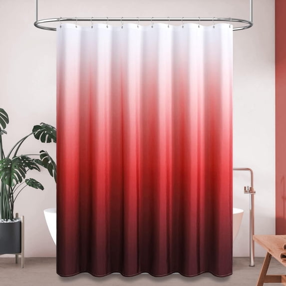 Red Fabric Shower Curtain, Ombre Linen Textured Weighted Cloth Shower Curtain Set with Plastic Hooks, Modern Hotel Decorative Thick Polyester Shower Curtains for Bathroom, Water Repllent, 72x72